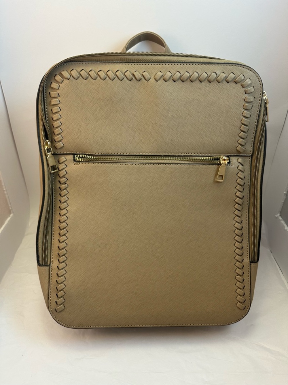 le Bag Los Angeles Tan Leather Laptop Backpack - Gold Hardware